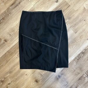 White House Black Market Black Pinstripe Pencil Skirt with Asymmetric Overlay